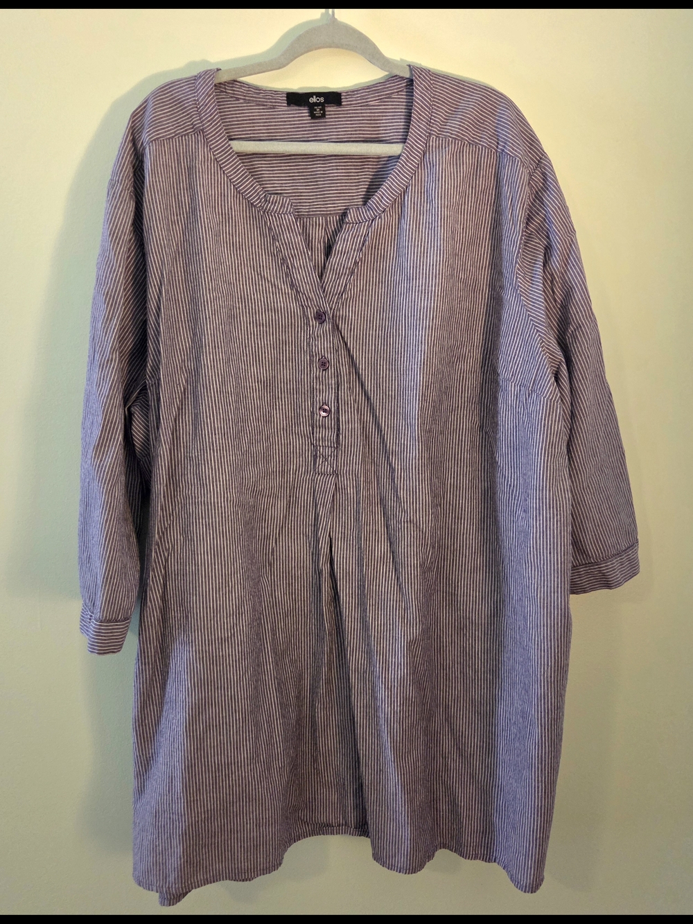Ellos Purple and White Striped Henley Top
